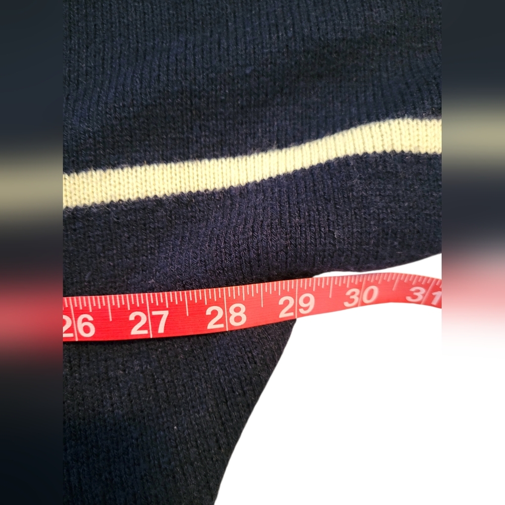 NY Collection Navy Blue and Cream Aztec Fringe Poncho Sweater - Picture 4 of 5